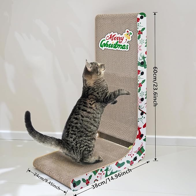 Cardboard Cat Scratcher, 23.6 Inch L Shaped Vertical Cat Scratching Board, Wall-Mount Cat Scratchers for Indoor Cats (Colorful, 2pcs)