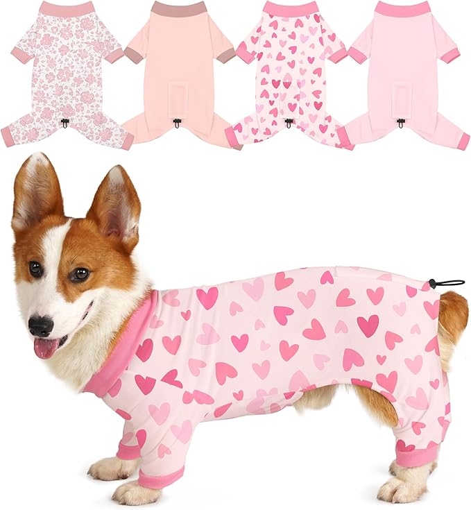 Bienbee Dog Pajamas, 4 Pack Cute Soft Dog Puppy Clothes Dogs Pjs Onesies Jammies Outfit Adjustable Breathable & Stretchy Clothes for Small Medium Large Dogs Girl Boy Puppy-XL
