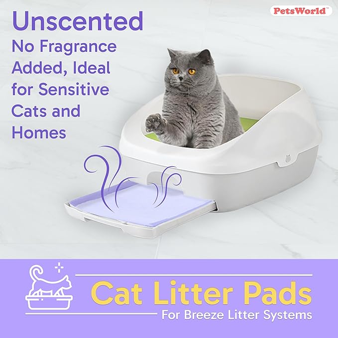 PETSWORLD Cat Pad Refills for Tidy Cats Breeze Litter System, Unscented, 100 Count 16.9x11.4 Inch
