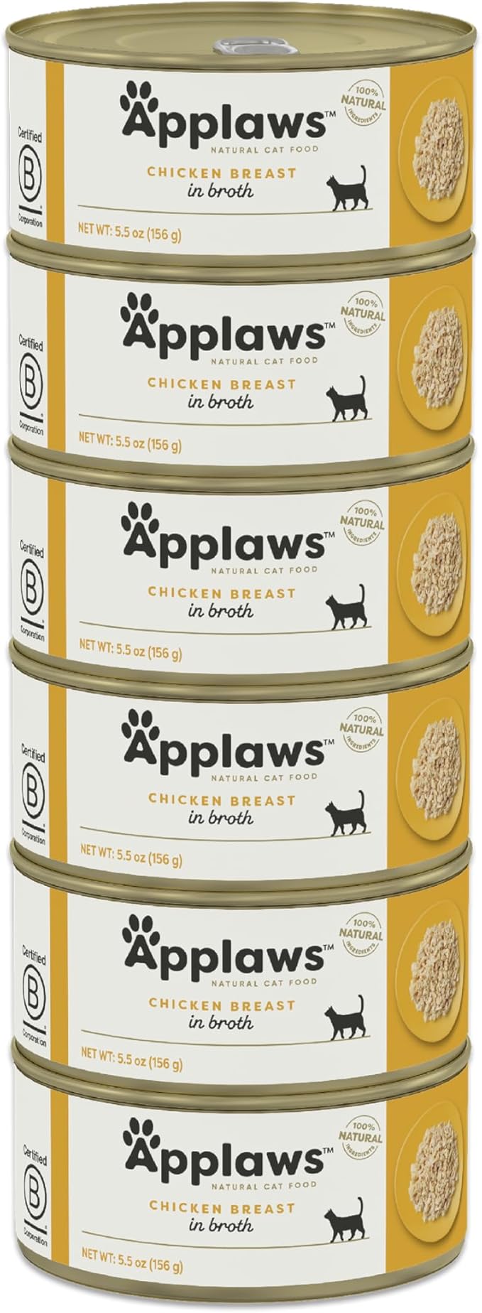 Applaws Natural Wet Cat Food in Broth, Limited and Natural Ingredients, High Protein with No Artificial Additives, Chicken Breast in Broth (6 x 5.5oz Cans)