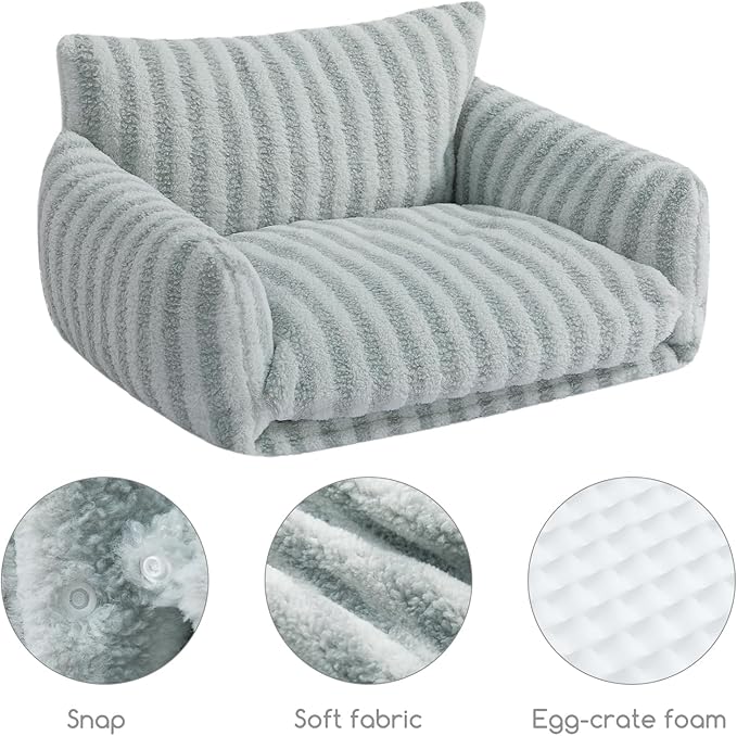 Hollypet Cat Bed Fluffy Plush Mutifuctional Double-Layer Soft Pet Couch Orthopedic Sofa Nest Beds for Small Cats and Dogs, Gray (25x20x13 inch)