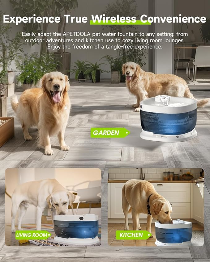 Wireless Dog Water Fountain with 50 Filter,Battery Operated Dog Water Dispenser with Motion Sensor, 237 oz/ 7L Cordless Fountain Water Bowl for Large Dogs Cat(Replacement Filter for 12 Months)