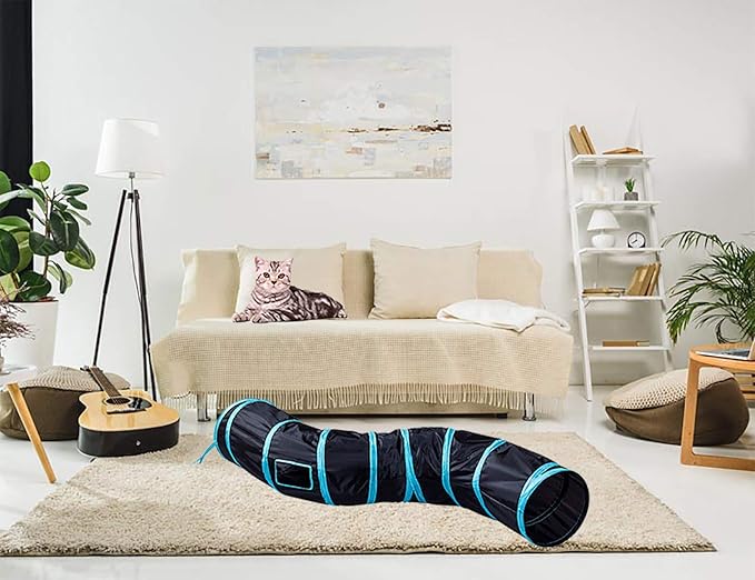 Cat Tunnel for Indoor Cats Interactive, Rabbit Tunnel Toys, Pet Toys Play Tunnels for Cats Kittens Rabbits Puppies Crinkle Pop Up Black 47" Shape S