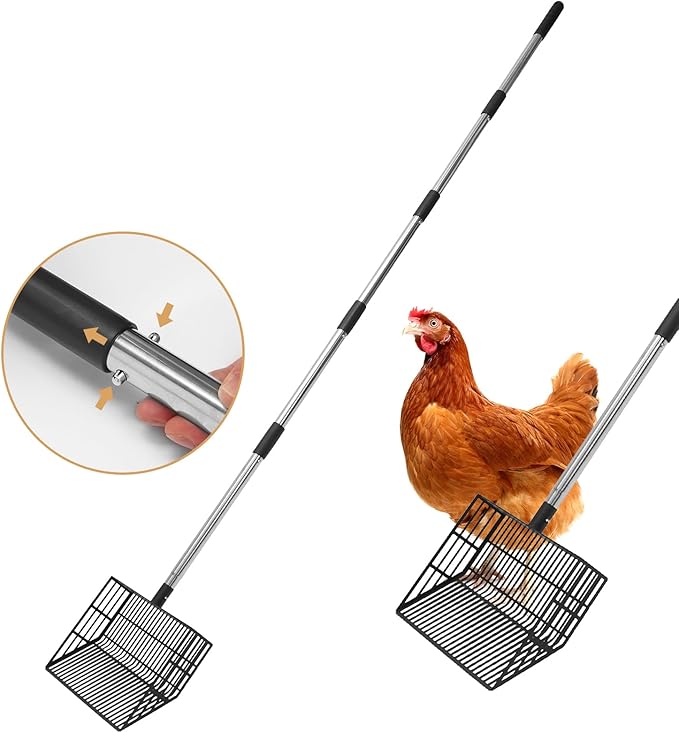 Cat Litter Scoop, Long Handle Detachable Metal Scooper with Deep Sifting Shovel,Heavy Duty Adjustable No Bending Back Pet Poop Shovel Chicken Poop Scooper (23-68 inch (Joinable Handle))