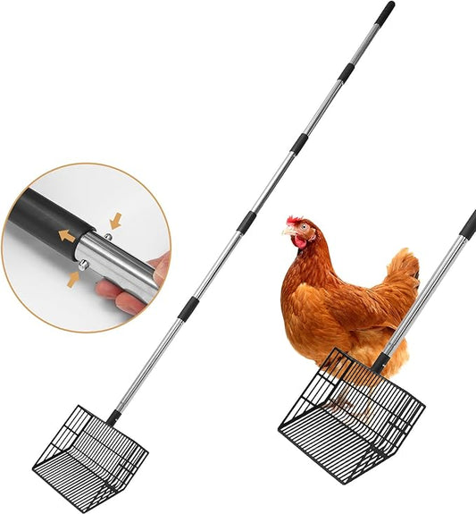 Cat Litter Scoop, Long Handle Detachable Metal Scooper with Deep Sifting Shovel,Heavy Duty Adjustable No Bending Back Pet Poop Shovel Chicken Poop Scooper (23-68 inch (Joinable Handle))
