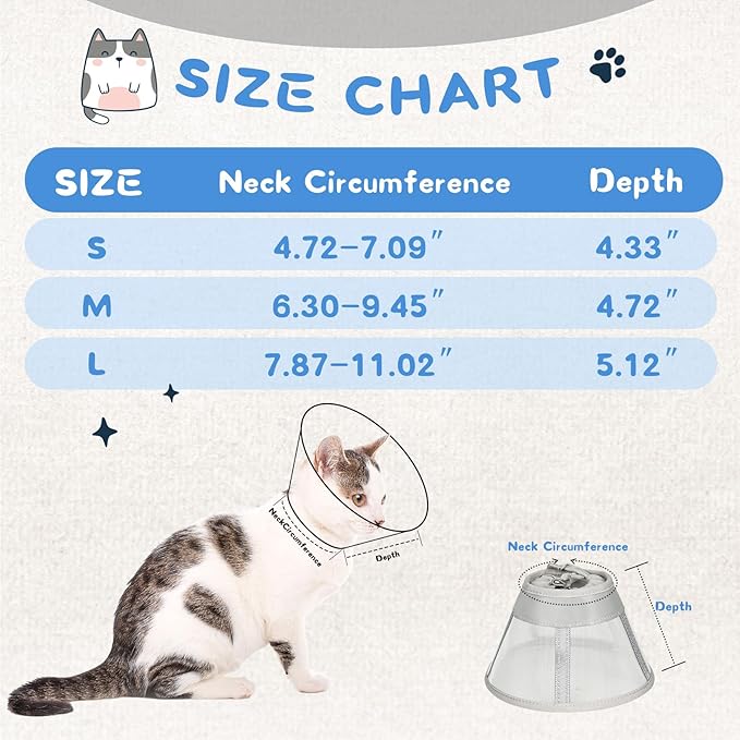 Supet Cat Cone Collar Soft, Air Mesh Recovery Collar to Stop Licking, Breathable Neck Cone Alternative for Small Kitten, Lightweight Cat Head Cone Anti Scratch (M)