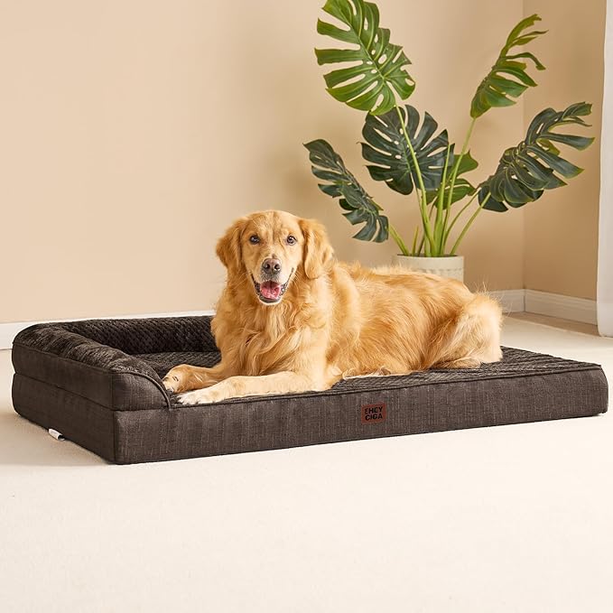 EHEYCIGA Memory Foam Dog Bed XLarge Sized Dogs, Extra Large Dog Bed Orthopedic with Washable Removable Cover, Waterproof XL Pet Bed Couch, 44x33x6 Inches, Brown