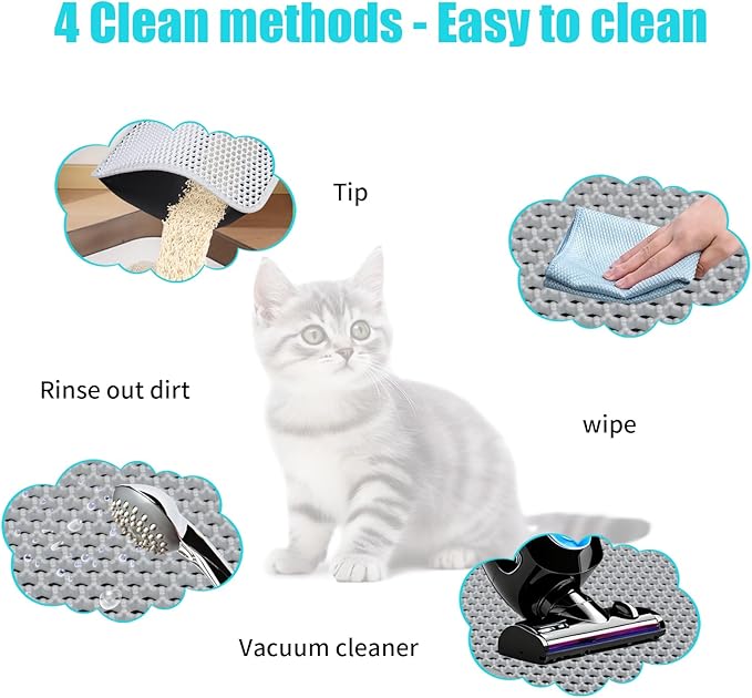 Cat Litter Mat, Kitty Litter Collector, Double Layered Honeycomb Design Waterproof, Anti Urine, Anti Slip, Easy to Clean, Limit Garbage (30"x24", Grey)
