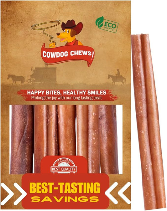Cowdog Chews Beef Bully Stick: Odor-Free, Fully Digestible Beef Collagen Chews (5-7", 5 Count) - Natural, Grain-Free, Long-Lasting Collagen Bully Stick Substitute for All Dog Breeds