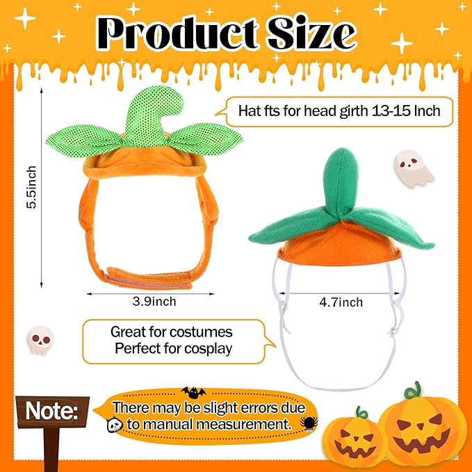 6 Pcs Cat Halloween Pumpkin Costume Dog Pumpkin Hat Adjustable Pet Headdress Cute Cap Headwear Halloween Devil Hat for Party Cosplay Puppy Kitty Dress up Accessory