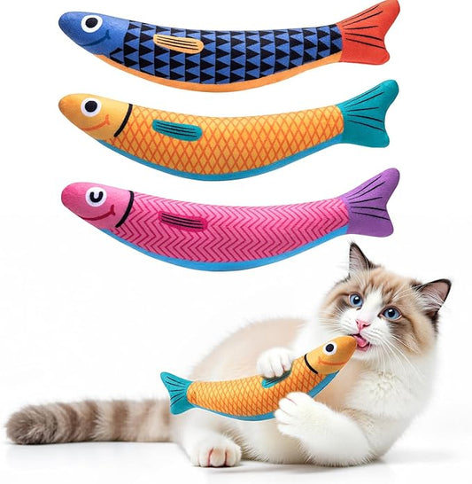 PetBusyInteractive Cat Toys with[5000mg Premium A+Catnip][Baby Grade] Soft Chew Kicker Cat Toys for Indoor Cats & Kittens, Crinkle &Rattle Fish Sound Toy, Drives Bored Cats Crazy with Fun,3 Pack