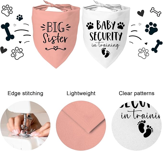 Big Sister&Baby Security in Training Dog Bandana, Dog Bandanas for Dogs Pet Accessories for Dogs Lovers Pregnancy Reveal Ideas, Soft Triangle Scarf for Small Medium Large Dogs (Big Sister Pink)
