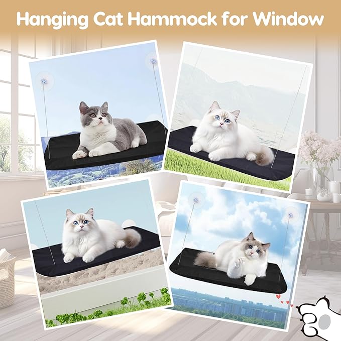 Cat Window Perch, Hanging Cat Hammock for Window, Foldable Cats Windows Bed with 4 Suction Cup, Windows Hammock for Cats Inside Perch Hold up to 44 Pounds Two Pets