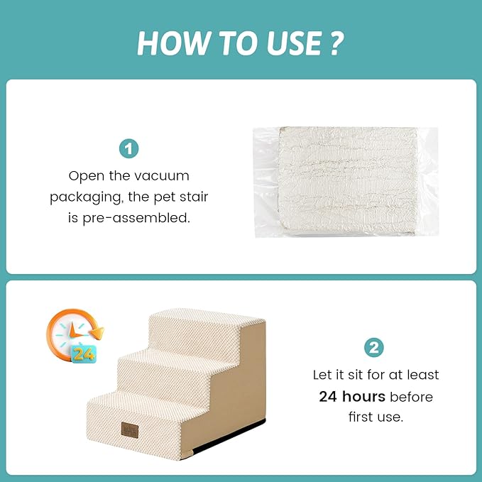 Dog Stairs for Small Dogs, 3 Tier Pet Stairs for Couch, 13.5" H Non-Slip Dog Steps for Old Cats, Puppy, Small Dogs, 15.7x17.7x13.5 inch, Beige