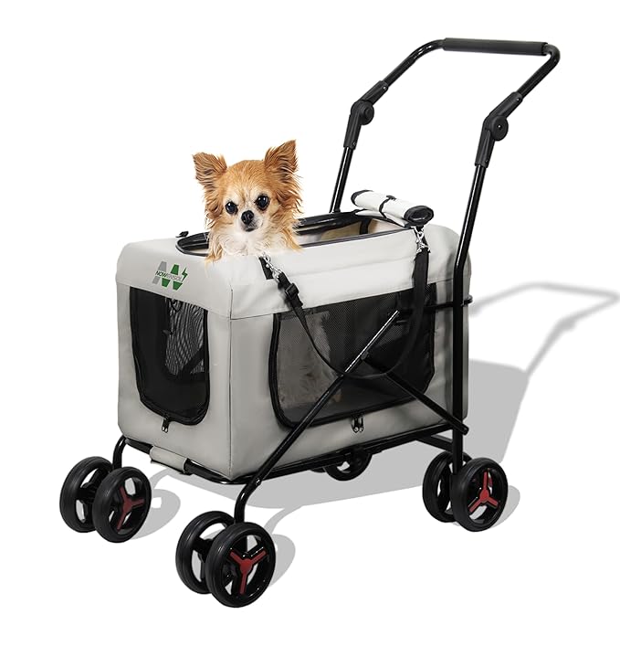Pet Stroller with Detachable Wheels, Cat Carrier Dog Carrier, Adjustable Mesh Windows, Portable Pet Travel Bag, Travel Foldable Pet Carrier for Small Cat and Dog (Beige)