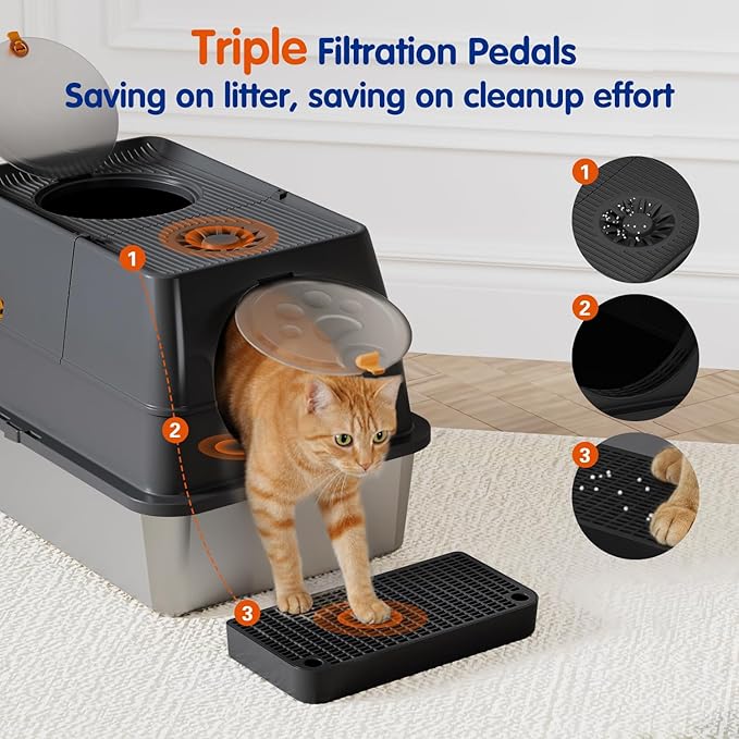 Front & Top Entry Stainless Steel Litter Box with Lid,Cat Litter Box Enclosure,Extra Large Enclosed,Non-Sticky Metal Pan,Anti-Leakage,Odor Control,Easy Clean,Covered for Indoor Cats,Includes Scoop Set