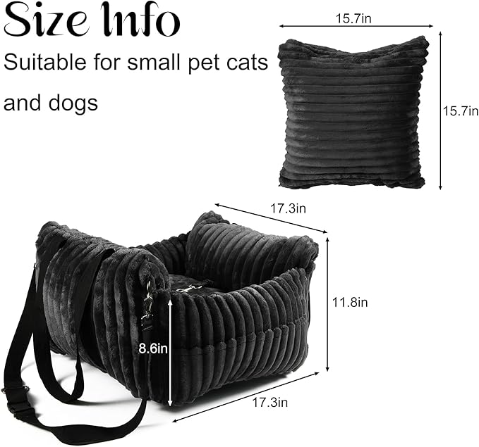 Dog Car Booster Seat, for Small Dogs Under 30 lbs, Detachable Washable Travel Bed with Storage Pockets and Safety Belt (Black, Medium)