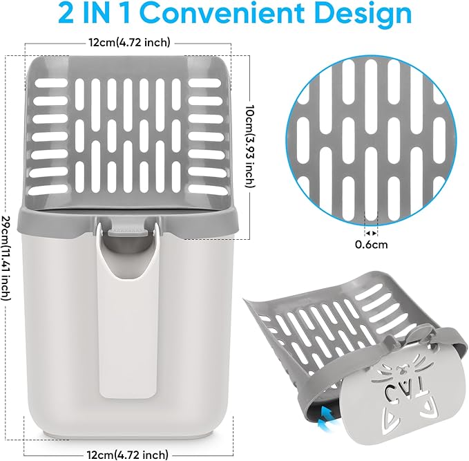 MYPIN Cat Litter Scooper with Holder, Upgraded Cat Litter Shovel with Bags, Cat Scooper with Extra 135 Count Litter Waste Bags, Large Capacity Portable Litter Shovel (Without Baffle)
