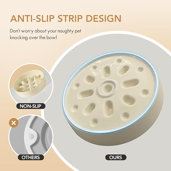 6.1inch Dog Bowl Slow Feeder Ceramic, Slow Pet Food Dish for Small Dog and Cat, Stop Bloat, Preventing Choking(Single Bowl, Beige)