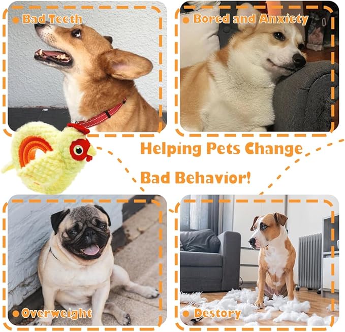 Chicken Plush Tug of War Dog Toy, Stuffed Crinkle Dog Squeaky Toy with Slow Feeder Puppy Chew Toy for Small Medium Large Dogs