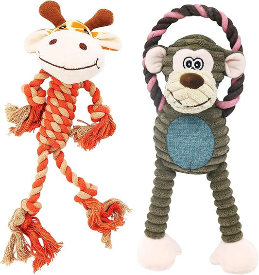 Rope Dog Toys to Keep Them Busy - Tug of War Dog Toys for Boredom Plush Interactive Squeaky Puppy Toys for Small Medium Large Dogs