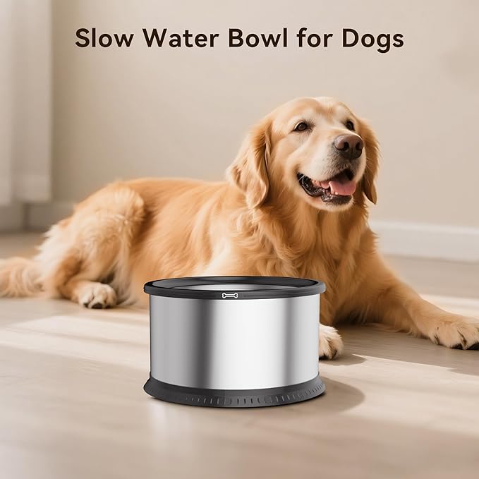 2PCS 3.5L No Spill Dog Water Bowl 118oz Stainless Steel Slow Water Bowl for Small Medium Large Dogs Splash Proof Pet Bowl with Anti-Slip Mat for Sloppy Messy Drinkers