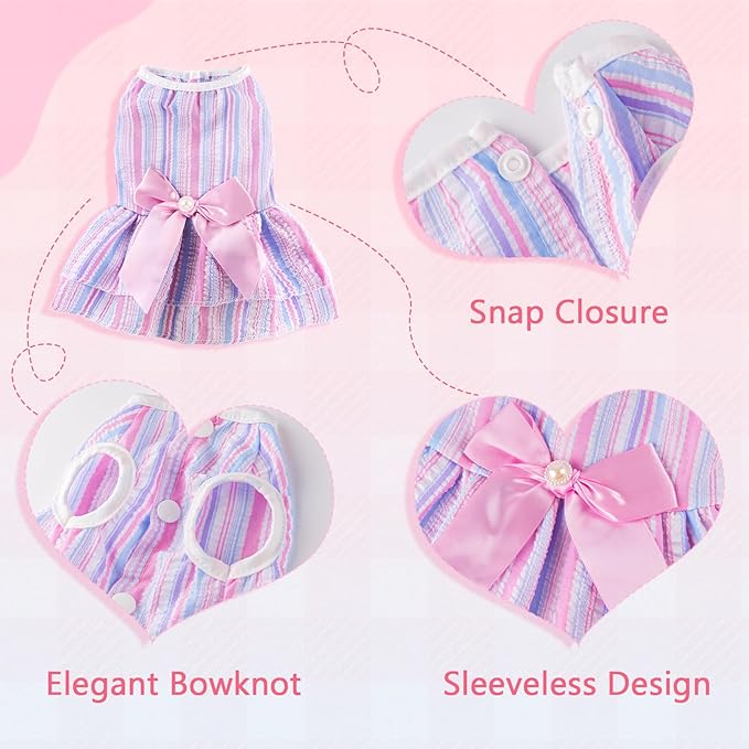 2 Pieces Dog Dress Princess Stripe Pet Dresses for Small Dogs Cute Bowknot Dog Summer Clothes for Dogs Cats Pets Puppy Chihuahua Yorkies