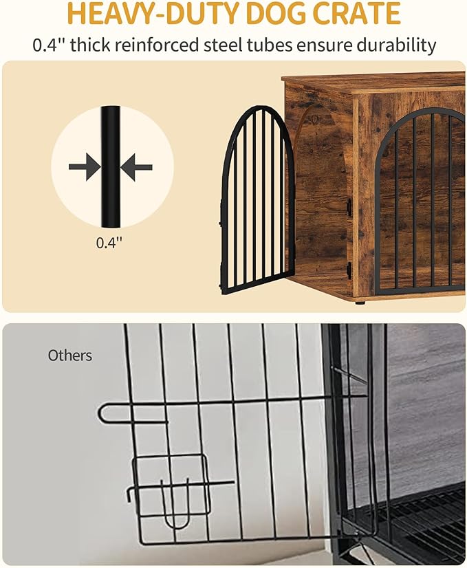39.4" Wooden Dog Crate Furniture, Indoor Dog Kennel Dogs Cage for Small/Medium/Large Dogs, Heavy Duty Dog Crates Decorative Pet House End Side Table TV Stand, Rustic Brown DFC84101B