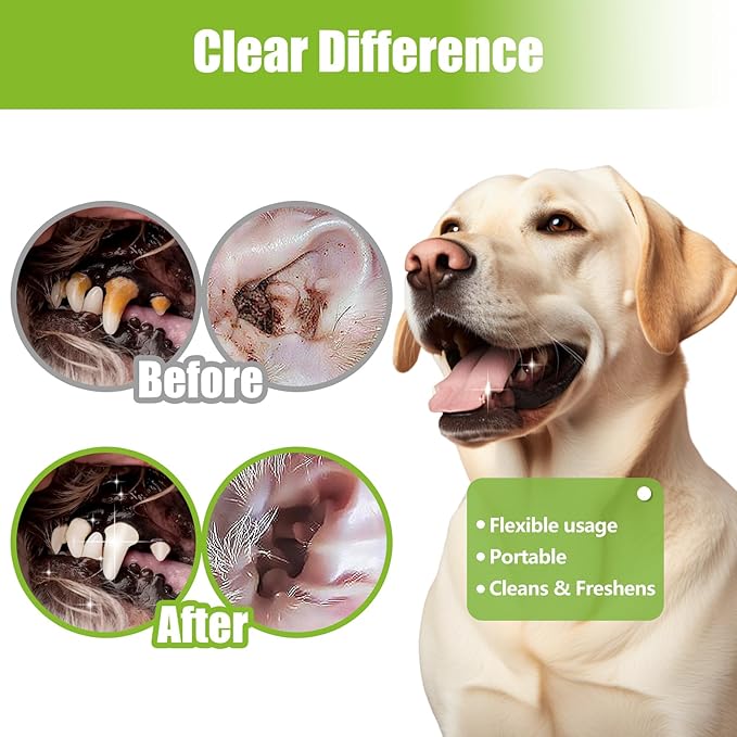 Pet Dental Care Finger Wipes, 60 Counts Teeth Cleaning Finger Wipes for Dogs & Cats, Reduces Plaque & Tartar Disposable Gentle Cleaning & Gum Care Pet Wipes