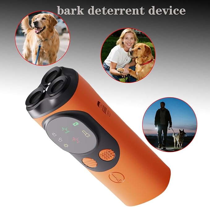 Dog Bark Deterrent Devices 3X Ultrasonic Anti-Barking &Torch 393.7in Range Indoors Outdoors Ultrasonic Dog Bark Deterrent Device with Stop Barking Dog Range Modes Pocket-Friendly Orange Design