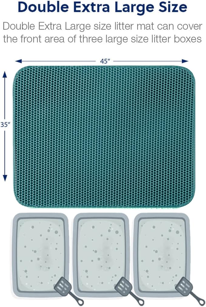 WePet Cat Litter Mat, Kitty Litter Trapping Mat, Honeycomb Double Layer Mats, No Phthalate, Urine Waterproof, Easy Clean, Scatter Control, Catcher Litter Tray Box Rug Carpet 45x33 Inch