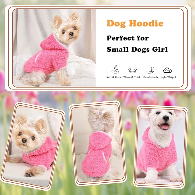 Dog Sweater Dog Winter Clothes for Small Dogs Boy Girl Pet Hoodies Puppy Cold Weather Coats Fall Doggie Sweatshirt for Chihuahua Yorkie Cat Sweater Costumes (Rose, XX-Small)