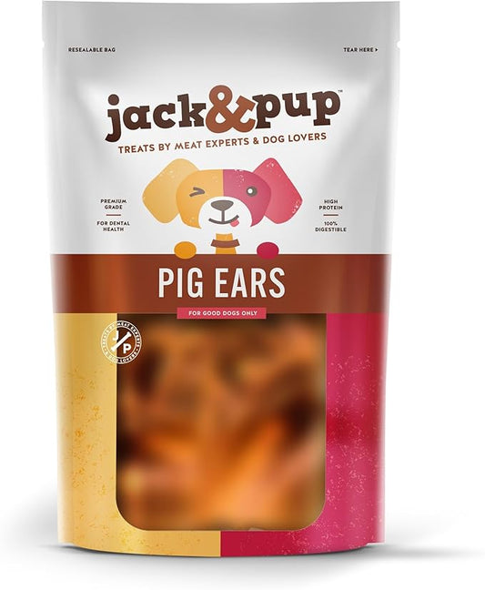 Jack&Pup Natural Whole Pig Ears for Dogs Large, Pigs Ears for Dogs - Premium Dog Ear Treat - Dog Chew Treats for Large and Small Breeds (10 Pack)
