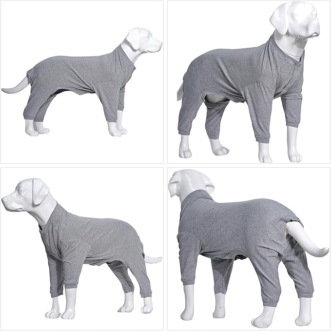 Lovelonglong Four Feet Dog Lightweight Pajamas, Pure Cotton Dog Jumpsuits 4 Legs Dog Onesies T-Shirt Stylish PJS Puppy Costume for Large Medium Small Dogs Gray L