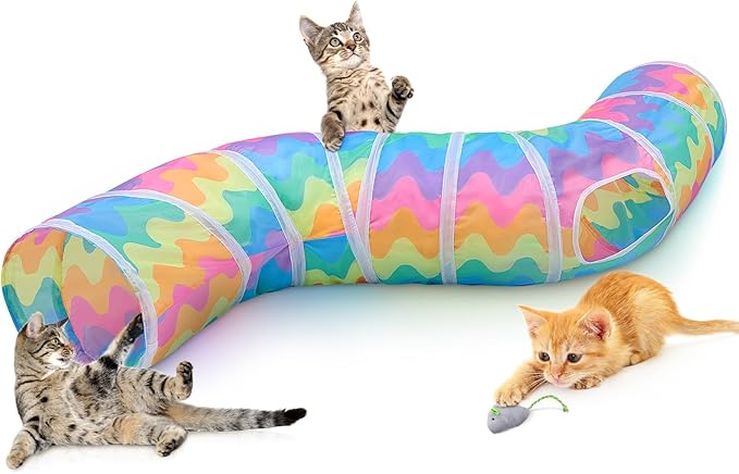 Glittme Cat Tunnel, Cat Tunnels for Indoor Cats, S-Shape Cats Cave with Cat Toys, Foldable Cat Tubes and Tunnels for Cats, Rabbit, Puppy, Guinea Pig