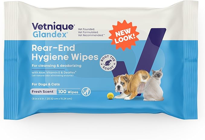 Vetnique Labs Glandex Dog Wipes for Pets Cleansing & Deodorizing Anal Gland Hygienic Dog & Cat Wipes with Vitamin E, Skin Conditioners and Aloe (100ct Pouch)