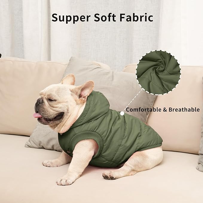 Fleece Lining Extra Warm Dog Hoodie in Winter for Medium Dogs Jacket Pet Coats with Hooded Green L
