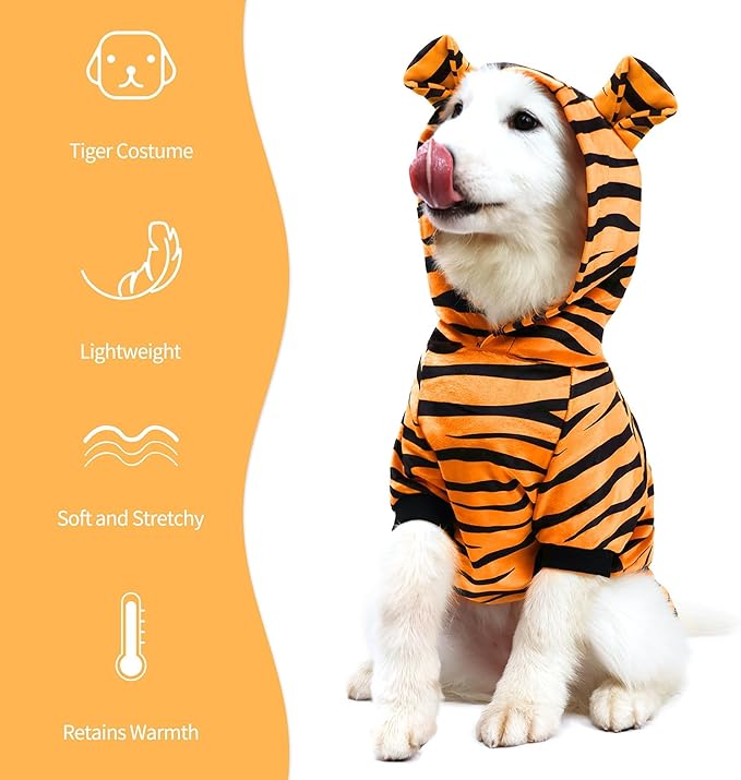NACOCO Halloween Dog Tiger Costume-Pet Cosplay Clothes Cat Coat Hoodie Outfits Warm Winter Apparel for Dog Small and Medium Cat(S)