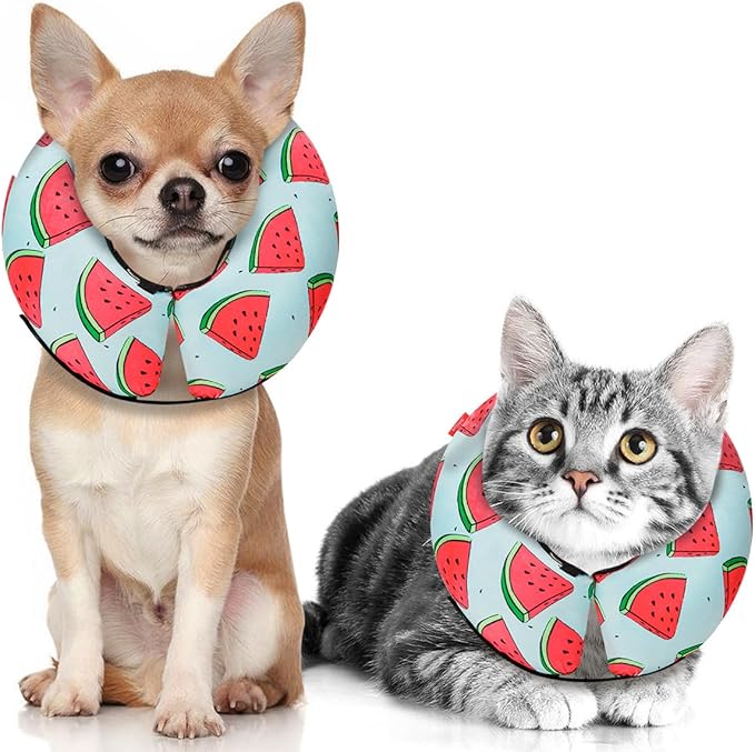 MIDOG Inflatable Dog Cone Alternative for After Surgery - Soft Protective Donut Collar Prevents Licking, Comfortable Recovery E-Collar Alternative for Small Medium Large Dogs (Watermelon,XS)