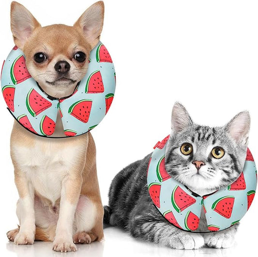 MIDOG Inflatable Dog Cone Alternative for After Surgery - Soft Protective Donut Collar Prevents Licking, Comfortable Recovery E-Collar Alternative for Small Medium Large Dogs (Watermelon,XS)