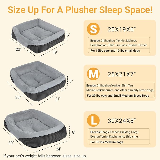 Washable Orthopedic Dog Bed - Soft Calming Pet Cuddler with Anti-Slip Bottom, Durable Plush Puppy Bed for Sleeping and Resting, Medium(25"x21"x7")