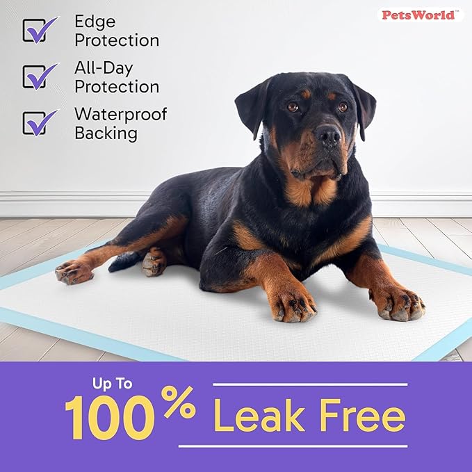 PetsWorld XL Dog Pee Pads 30"x36", 200-Count – Heavy Duty, Leak-Proof Potty Training Pads for Puppies & Large Dogs, Super Absorbent, Quick-Dry Disposable Pads with Odor Control