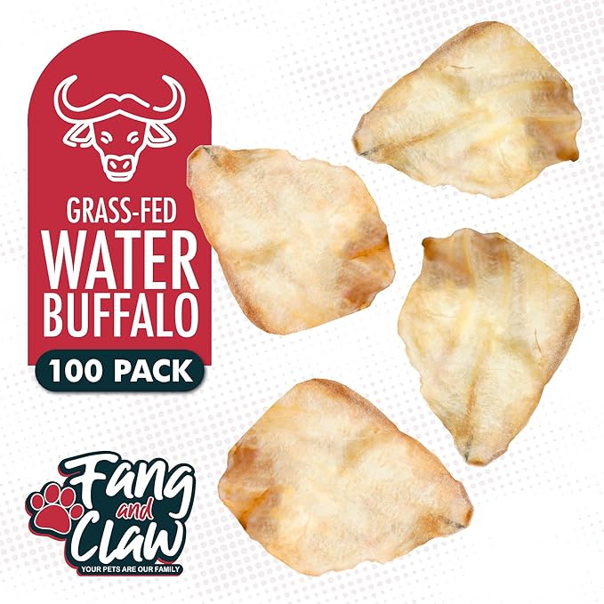 Fang & Claw 50 Count Water Buffalo Ears for Dogs – 100% Natural, Single-Ingredient, Long-Lasting Rawhide Alternative, Grain-Free