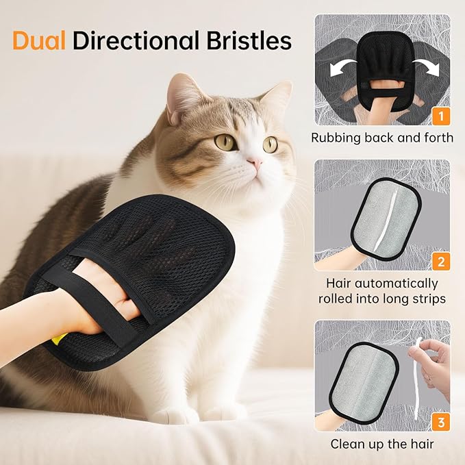 Static Pet Hair Remover Gloves, Reusable Electrostatic Pet Cat Dog Hair Removal Grooming Gloves Brush Tool for Couch, Furniture, Carpet, Car Seat (1 Pack Finger Style)