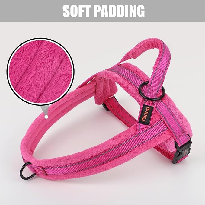Didog Soft Flannel Padded Dog Vest Harness, No Pull/Quick Fit Reflective Dog Strap Harness, Easy for Training Walking (L:Chest 26-32", Hot Pink)