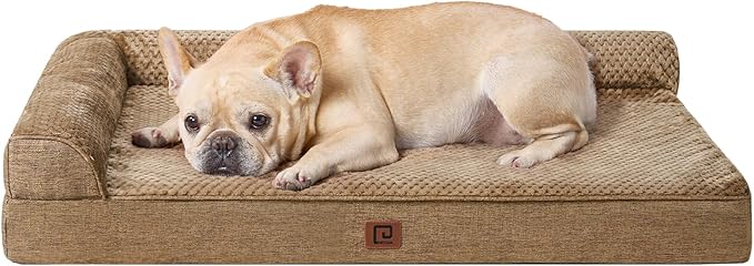 EHEYCIGA Memory Foam Dog Bed Medium Sized Dogs, Waterproof Dog Bed Orthopedic with Washable Removable Cover, Non-Slip Pet Bed Couch for Crate, 30x20x6 Inches, Camel