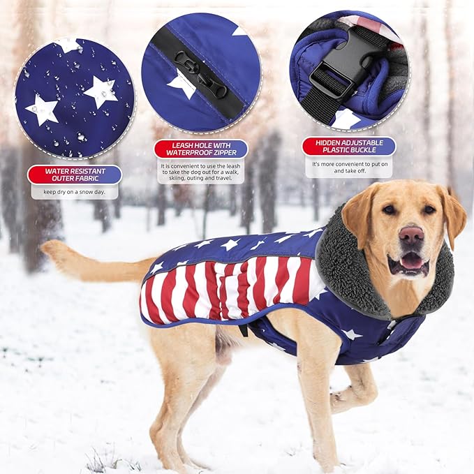 Doglay Dog Coat, Waterproof Dog Jacket Pet Winter Coat for Cold Weather with Thicken Furry Collar, Reflective Puppy Winter Jacket Warm Fleece Lining for Small Medium Large Pets
