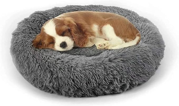 Dog Bed, Cat Calming Bed, Faux Fur Pillow Pet Donut Cuddler Round Plush Bed for Large Medium Small Dogs and Cats