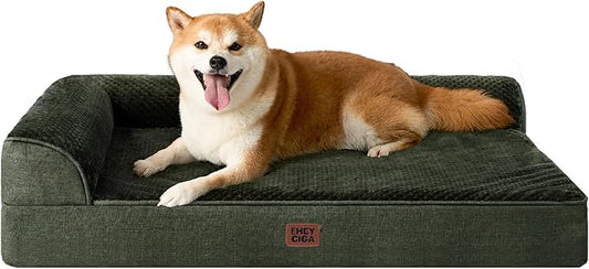 EHEYCIGA Memory Foam Dog Bed Large Sized Dogs, Waterproof Dog Bed Orthopedic with Washable Removable Cover, Non-Slip Pet Bed Couch, 36x27x6 Inches, Dark Green
