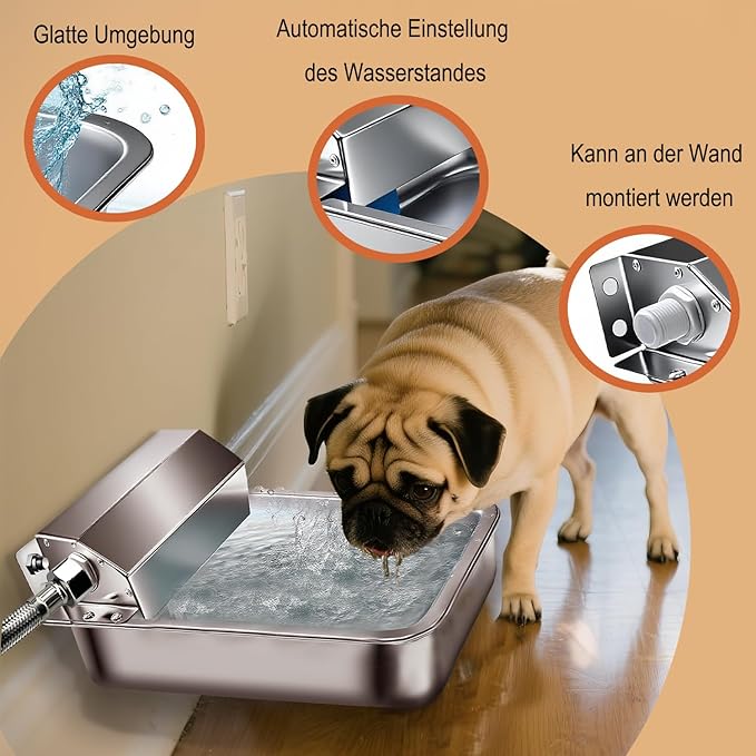 Automatic Water Dispenser for Dogs, 3L 304 Stainless Steel Dog Water Feeder Bowl Dispenser for Indoor/Outdoor, Auto-Fill Waterer for Pets & Livestock, Anti Tip, Water Auto Fill, Fit GHT 3/4" Faucet